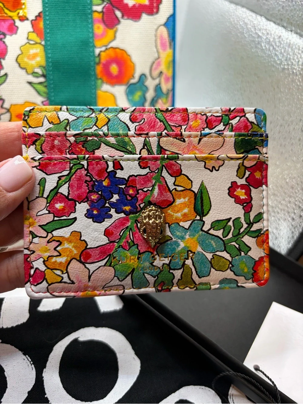 Kurt Geiger NWT Floral Tote W/ Guitar Strap, Bag Charm, with card wallet. - Picture 8 of 10